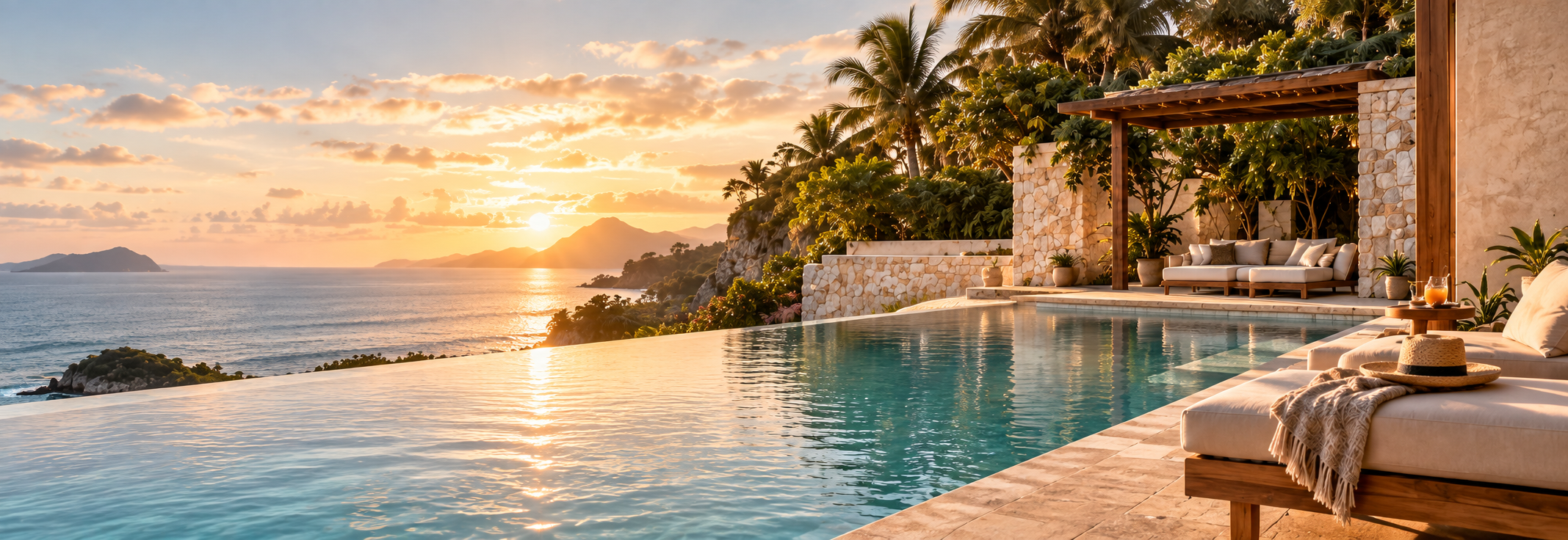 Coastal resort at sunrise